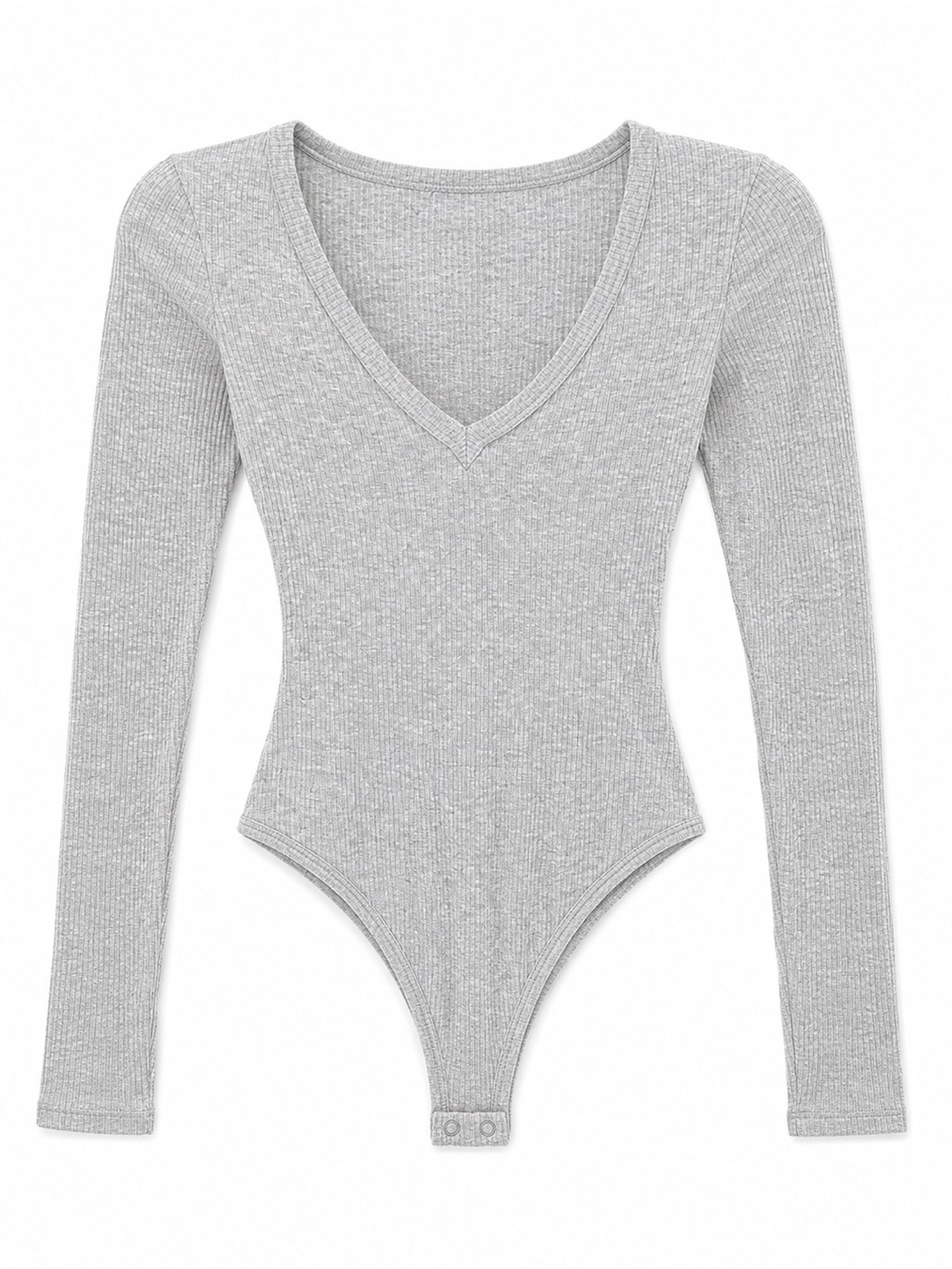 Fashion Nova Ribbed V-Neck Long Sleeve Bodysuit - Light Gray